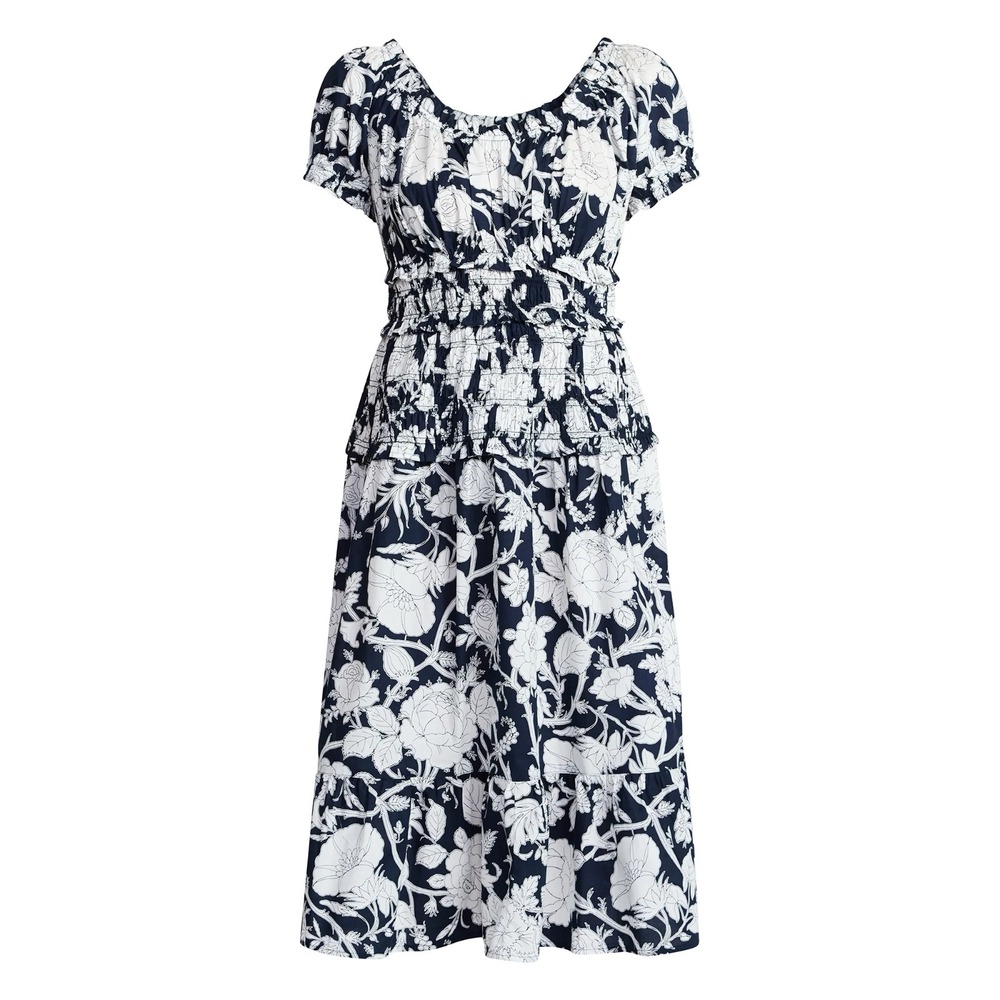 Time & Tru‎ Women's Short Sleeve Peasant Cotton Panel Maxi Dress XS 0-2 Floral